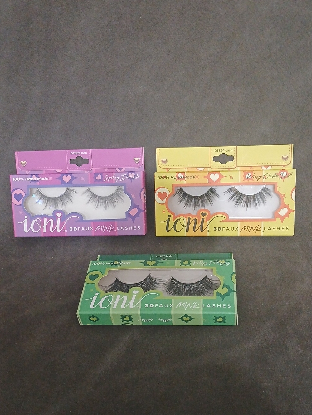 ioni 3D Faux Mink Lashes - Purple, Yellow, Green Packs 3 Sets NEW